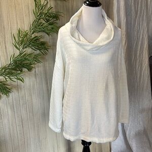 J. Jill Cream Cowl Neck Velour Sweater, 3/4 Sleeve, size Large Petite, N…